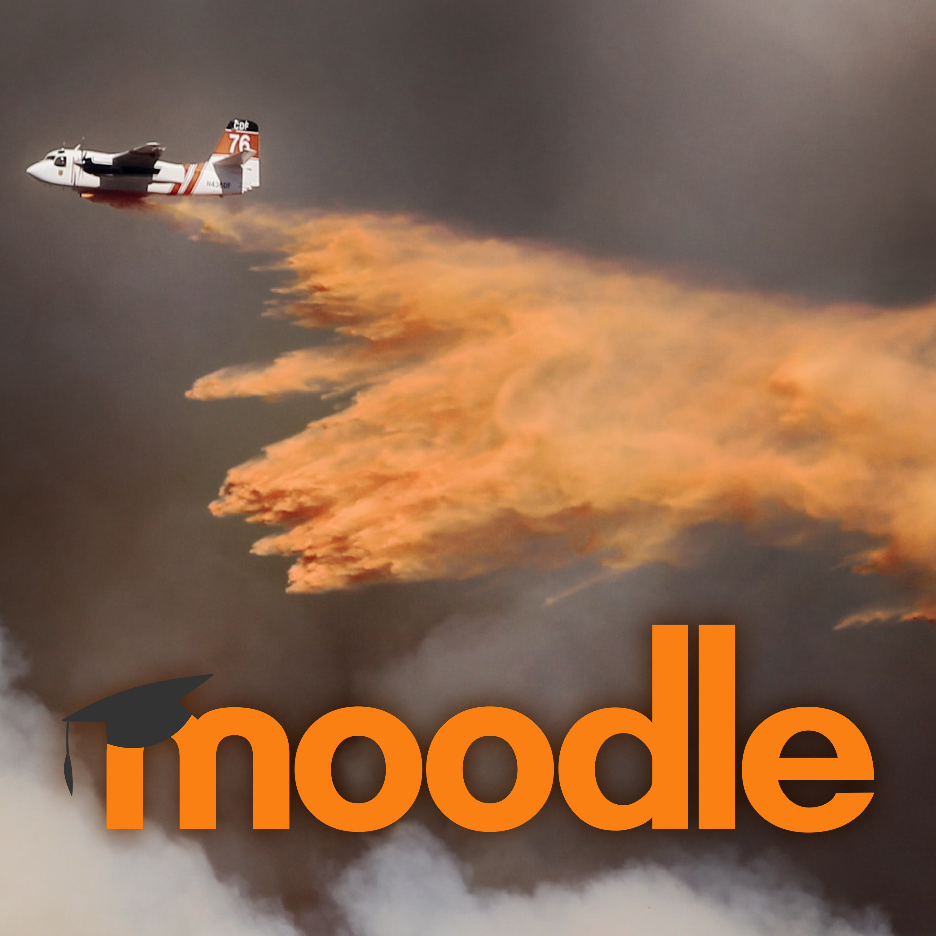 Firefighting-plane-and-Moodle-logo